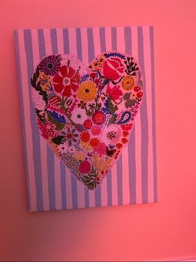 Hobby Lobby Pink & Purple Floral Heart Canvas Art